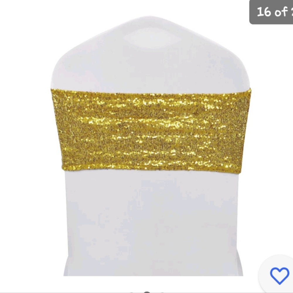 New! Set of 50 sparkly glitter gold sequin stretchy accent chair sash covers